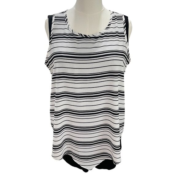 Papillon Striped Sleeveless Tunic Tank Top Black White Layered Coastal Casual - Picture 7 of 7